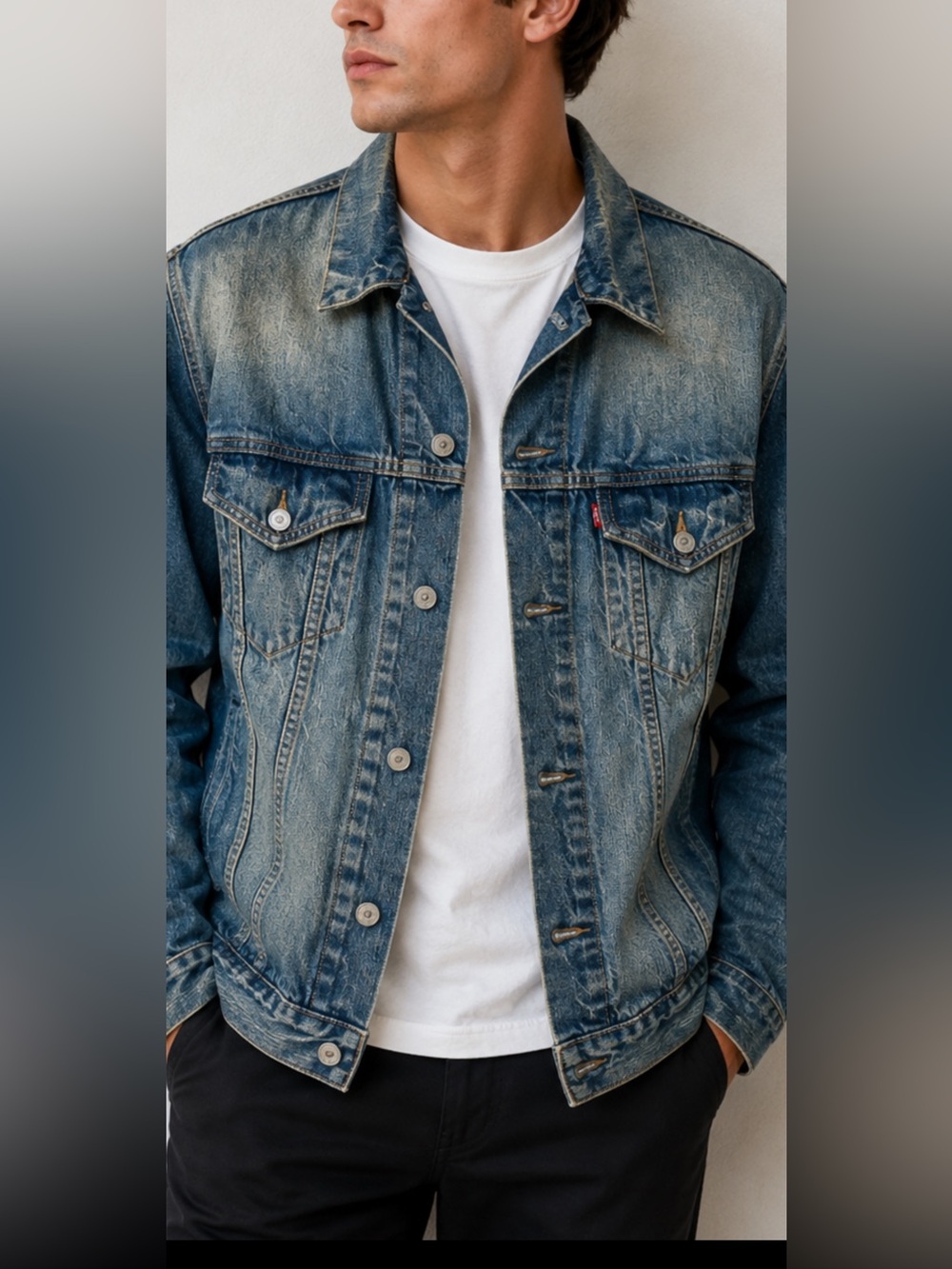 Levi’s Men’s Denim Jacket XL Blue Trucker Button Front Faded Wash Jean Jacket